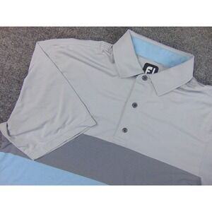 FootJoy Polo Mens Large Colorblock Gray Blue Striped Golf Shirt Short Sleeve